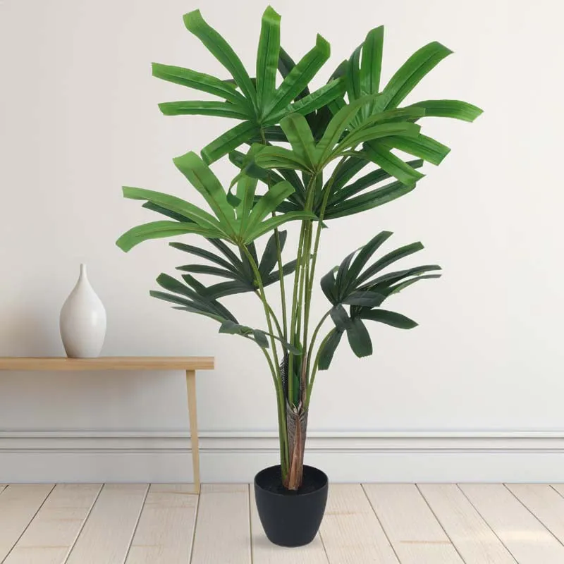 Faux Lush Rhapis Excelsa Plant With Black Plastic Pot - 3.1 Feet media 3