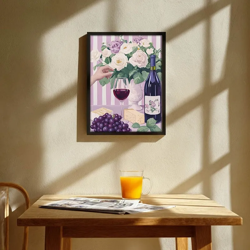 Floral Wine Archival Canvas Wall Art - Black media 1