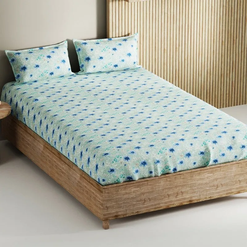 Nyric Cotton Bedsheet (Blue) - 144 TC media 1