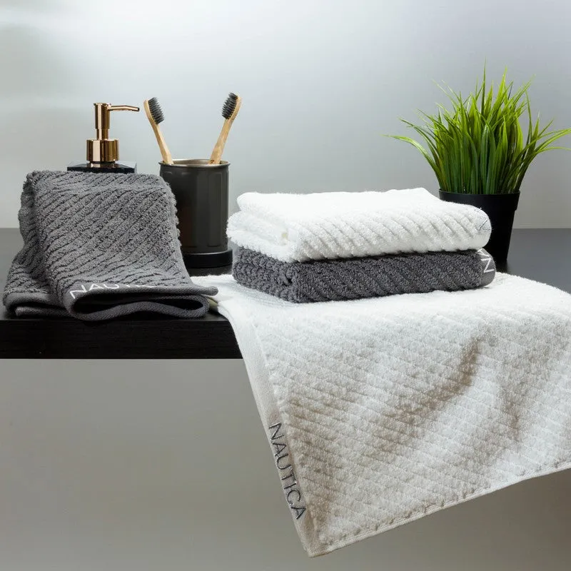 Nautica Riviera Soft Cotton Hand & Face Towel (Grey & White) - Set Of Four media 3