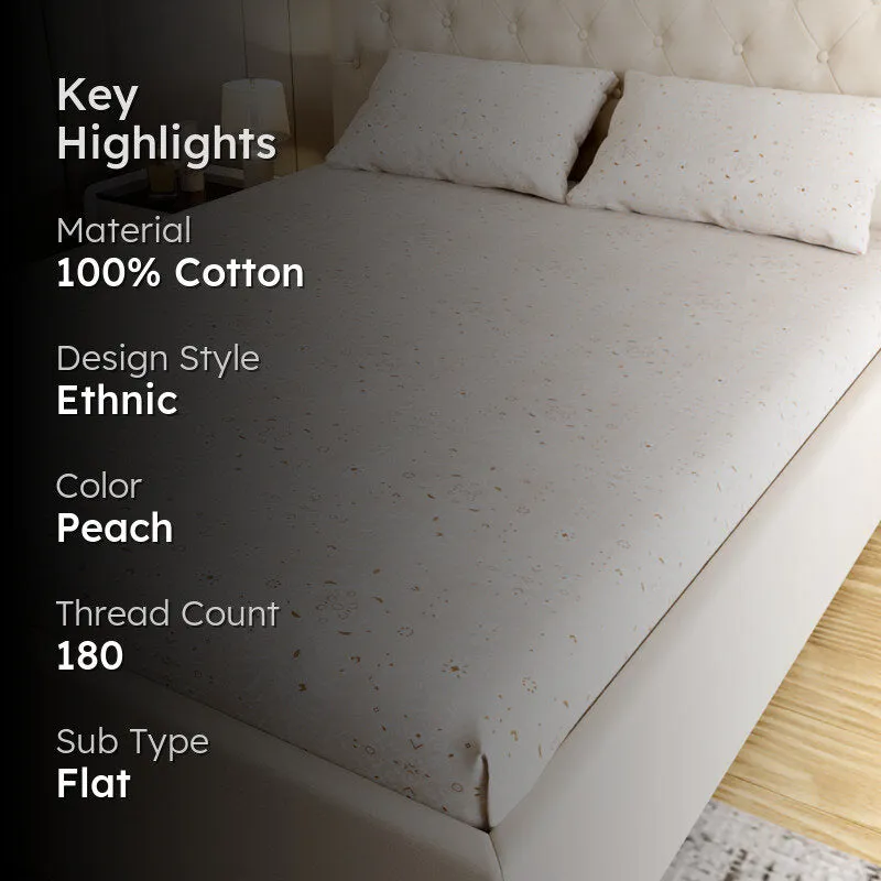 Meadow Ethnic Cotton Bedsheet (Peach) - 180 TC media 2
