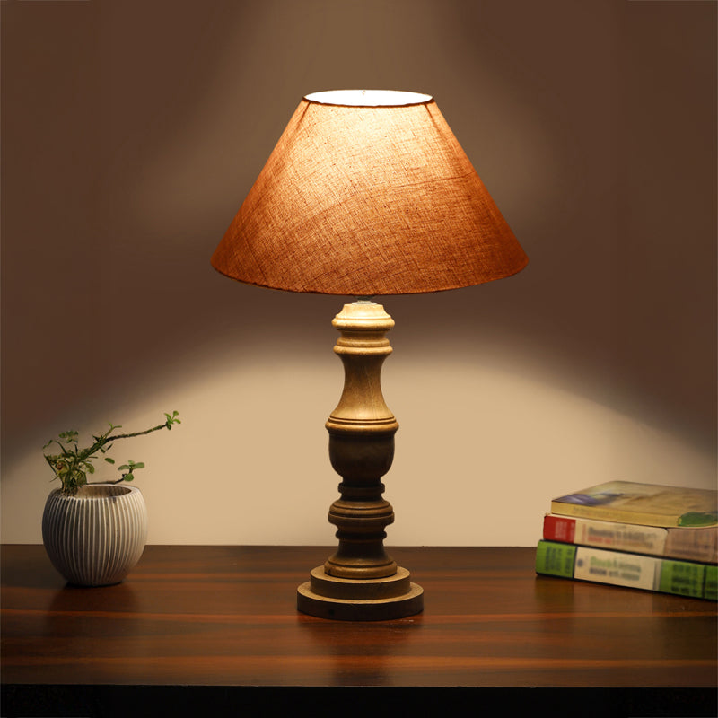 Cotin II Carve Wooden Table Lamp - Grey,Brown