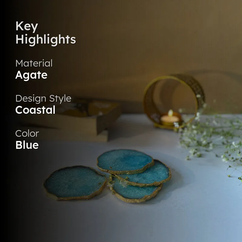 Celeste Handcrafted Crystal Agate Coaster (Turquoise) - Set Of Four media 2