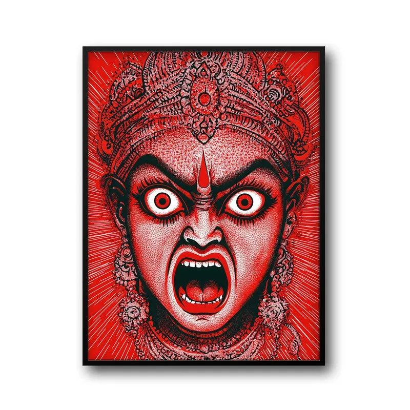 Rudra Mahakali Spiritual Archival Paper Wall Painting With Frame - Black media 5