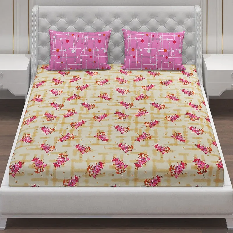 Monte Carlo Bloom Bliss Cotton Bedsheet (Yellow,Pink) - 104 TC media 4