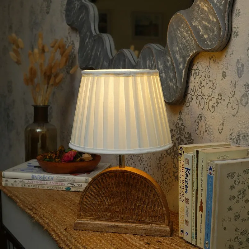 Arcwood Ivory Wooden Base Cotton Table Lamp - White media 1