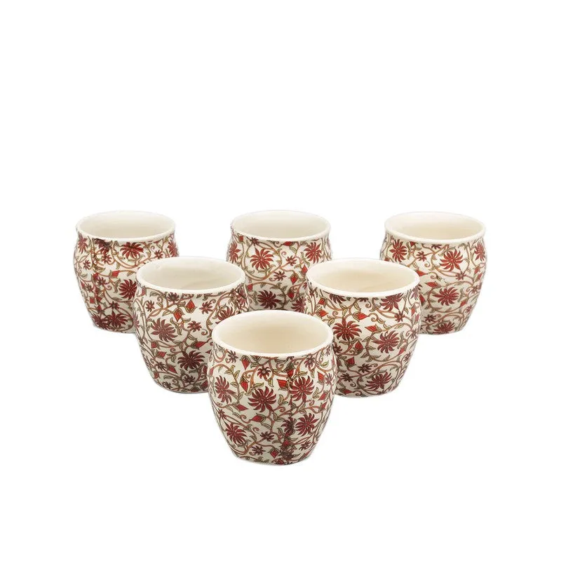 Vintage Red Petal Stoneware Kulhad(190 ml) - Set Of Six media 3