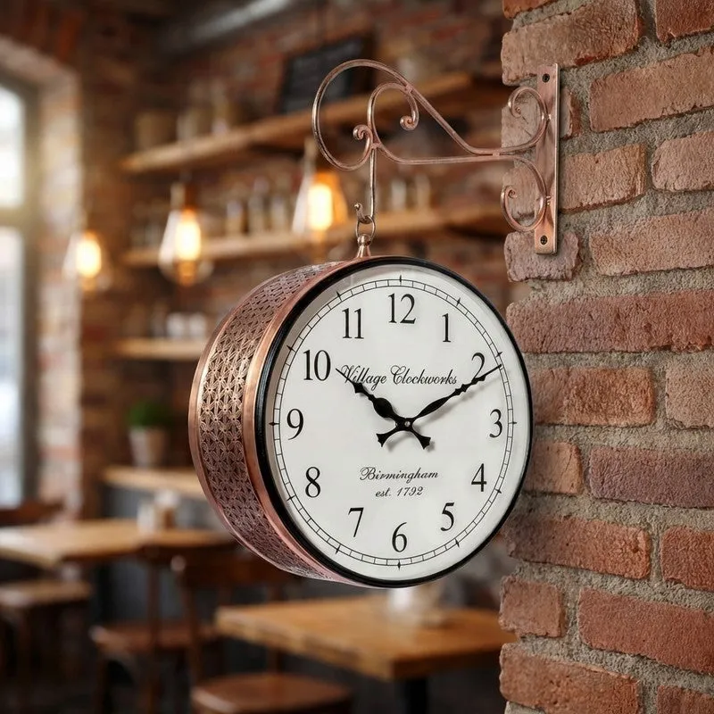 Platform Precision Double - Sided Vintage Wall Clock - Copper media 3