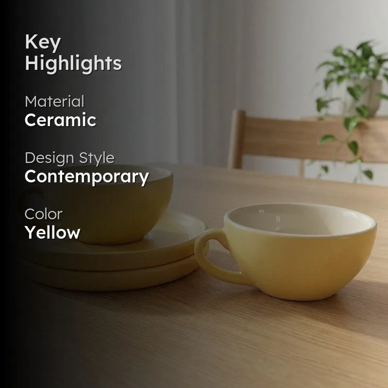 Ceramic Cup & Saucer (Yellow/240 mL Each) - Set of Two media 2
