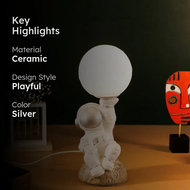 Astronaut Moon LED Ceramic Table Lamp - Whiite,Silver media 2