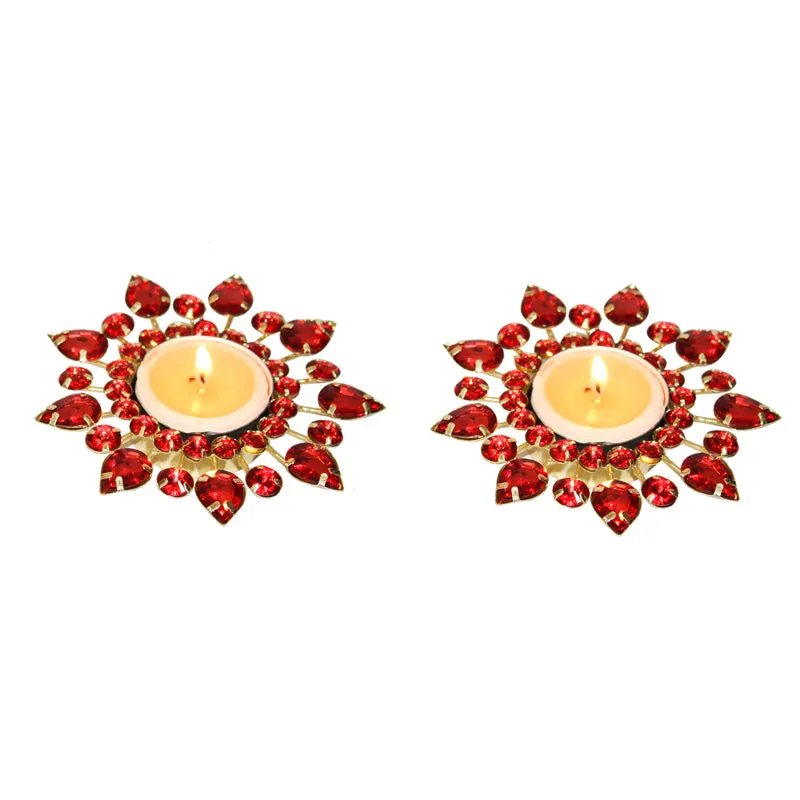Tajra Ornate Tea Light Holder (Red) - Set Of Two media 5