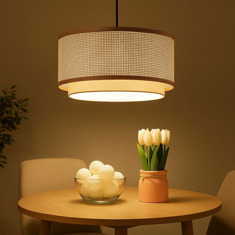 Wicker Light Cane & Metal Ceiling Lamp
