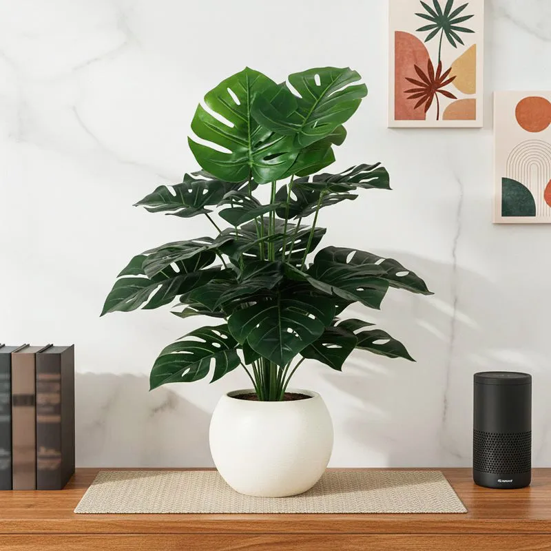 Faux Lush Delisocia Monstera Plant With Black Plastic Pot - 2.6 Feet media 1