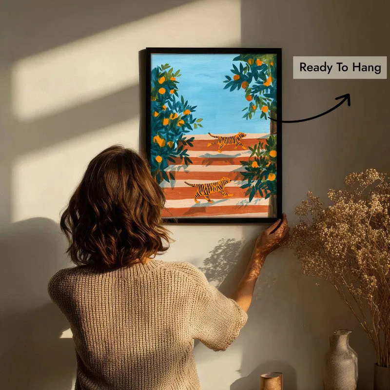 Tangerine Trees Canvas Wall Painting - Black Frame media 7