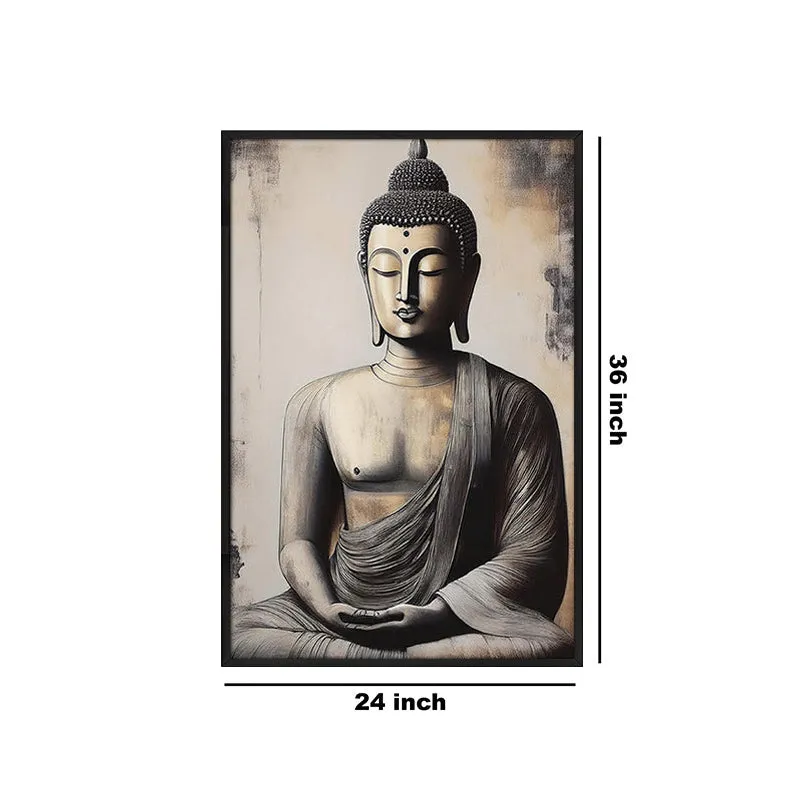 Framed meditation wall painting shown against a plain white background