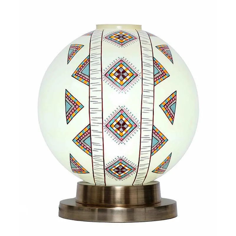 Boho Blaze Hand Painted Brass & Glass Moon Table Lamp - Multicolor media 4
