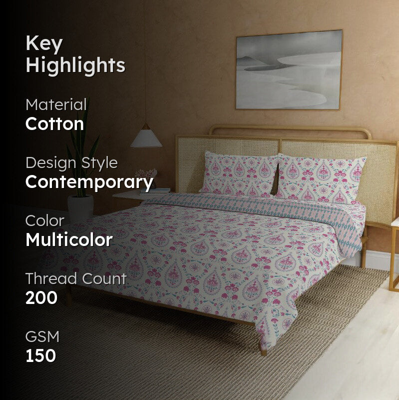 Urban Space Ethnic Multicolor Cotton Bedding Set 200 TC - Four Piece Set media 2