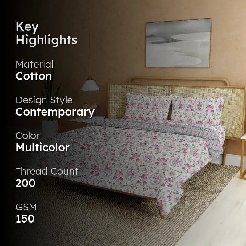 Key highlights graphic showing cotton material, contemporary style and multicolor design