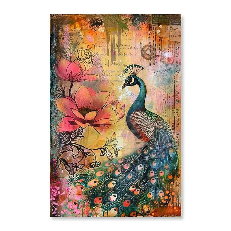 Peacock & Petals Canvas Traditional Wall Art media 6