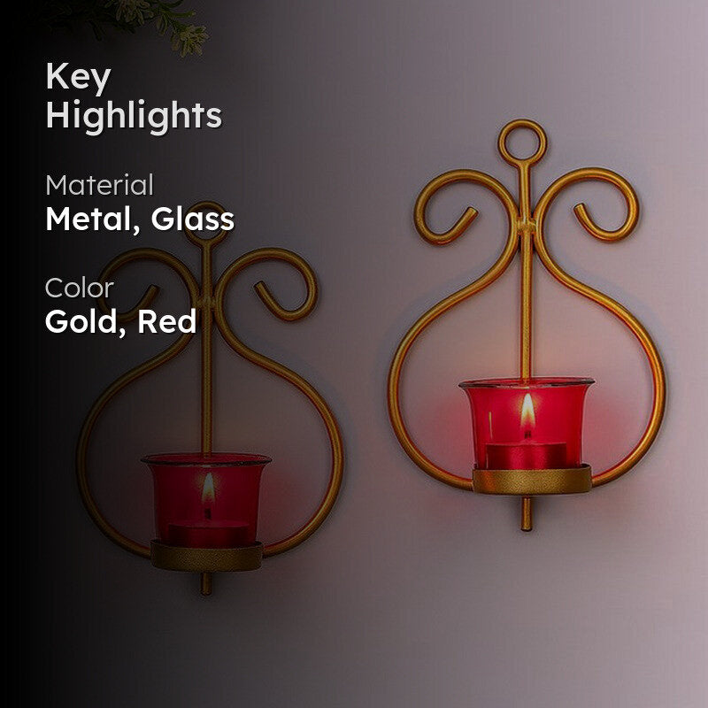 Seina Gold Frame Sconce Candle Holder (Red) - Set Of Two media 2
