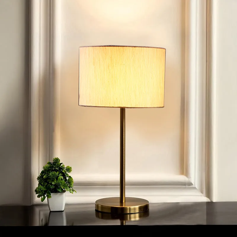 Glow Mesa Cotton & Metal Table Lamp (Drum) - Beige,Gold media 1