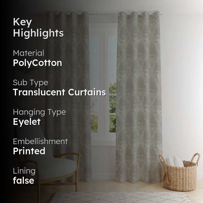 European Baroque Floral Single Curtain (Grey) media 2
