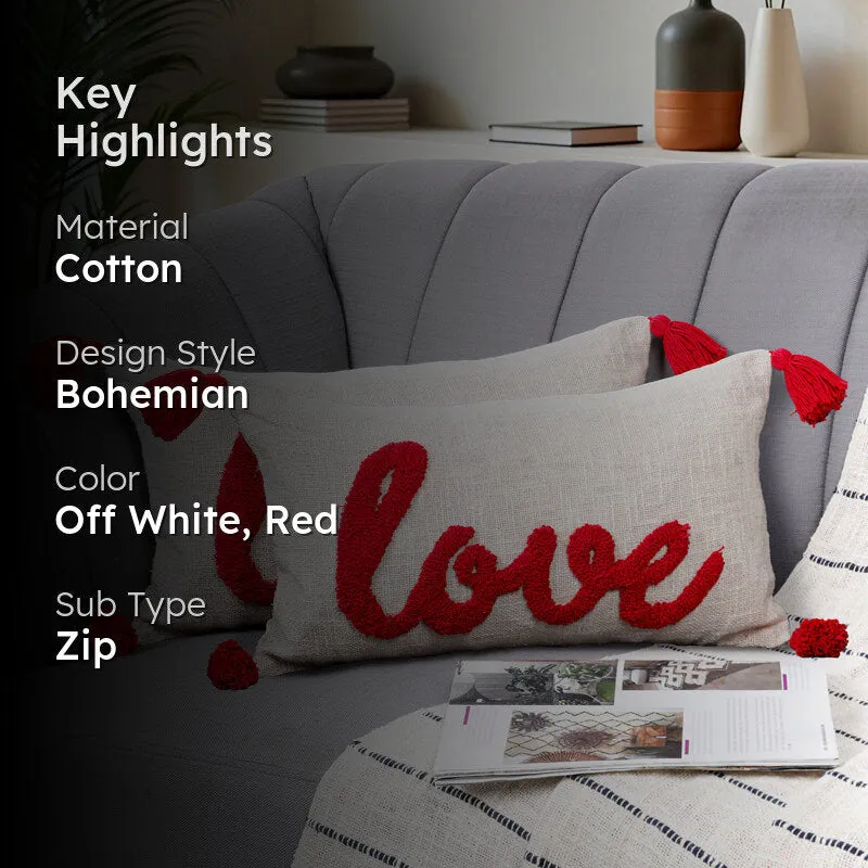 Love Tassle Tufted Cushion Cover Set (Red) - Set Of Two media 2