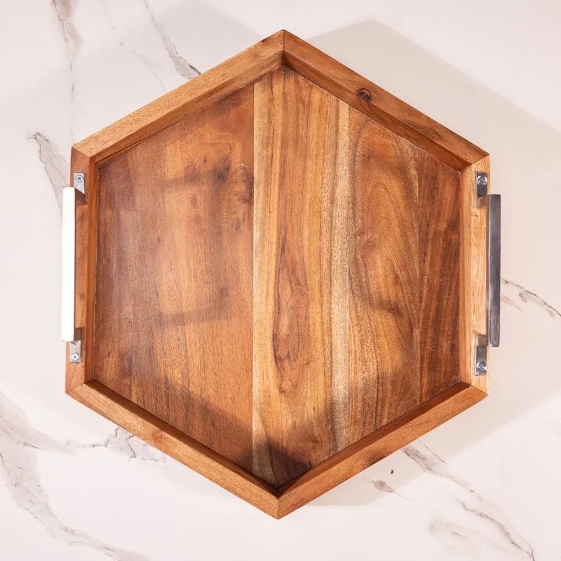 ChefServe Wood Serving Tray - Brown,Silver media 6