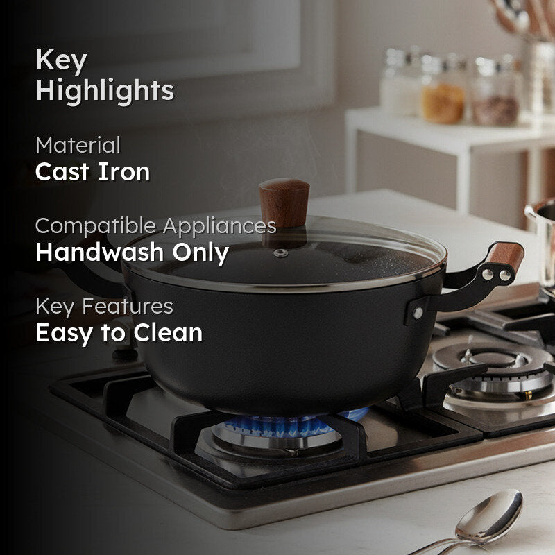 Bergner Ferrocasa Induction Safe Cast Iron Cooking Pot With Glass Lid - 5600 mL/28 cm media 2