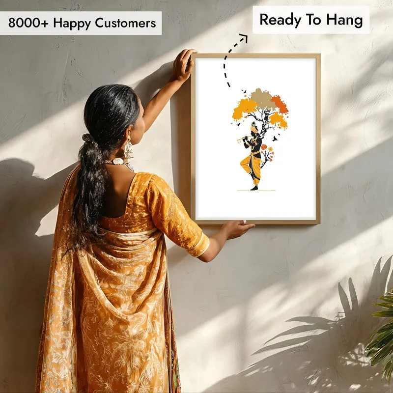Murli Murari Lord Krihsna Archival Paper Wall Art - Natural Brown Frame media 7