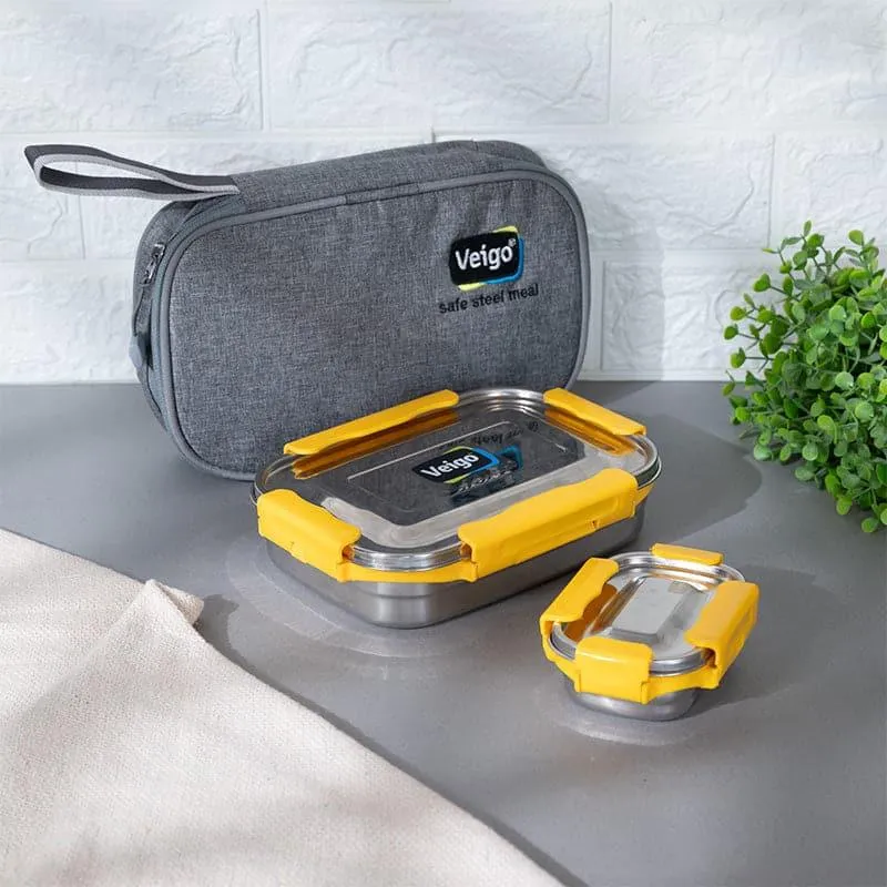 Tasteo Pack Yellow Lunch Box With Insulated Pouch (800/150 mL) - Two Piece Set media 1