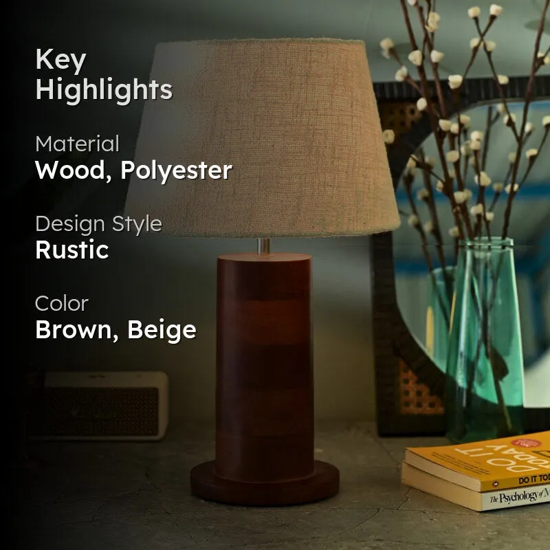Rida Mahogany Wooden Table Lamp - Brown,Beige media 2