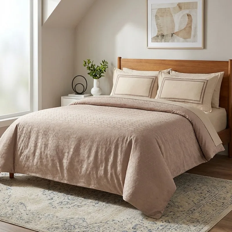 Grid Grace Cotton Bedsheet (Beige) - 150 TC media 1