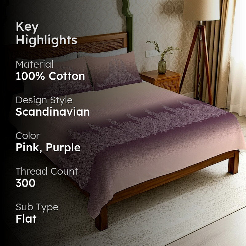 Urban Space Mrinal Calm Cotton Bedsheet (Purple) - 300 TC media 2