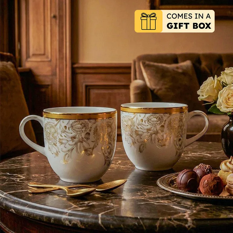 Gilded Iris Pete 24k Gold Brushed Porcelain Coffee Mug (300 mL Each/Gold) - Set Of Four media 1