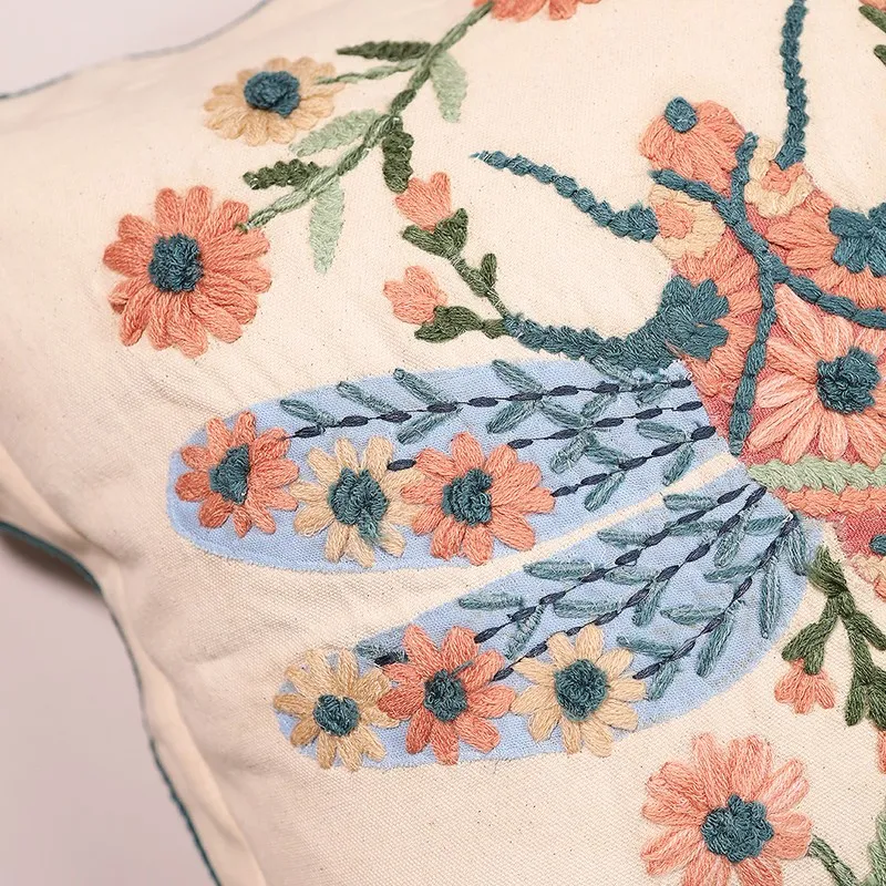 Dragonfly Drift Embroidered Cotton Cushion Cover media 5