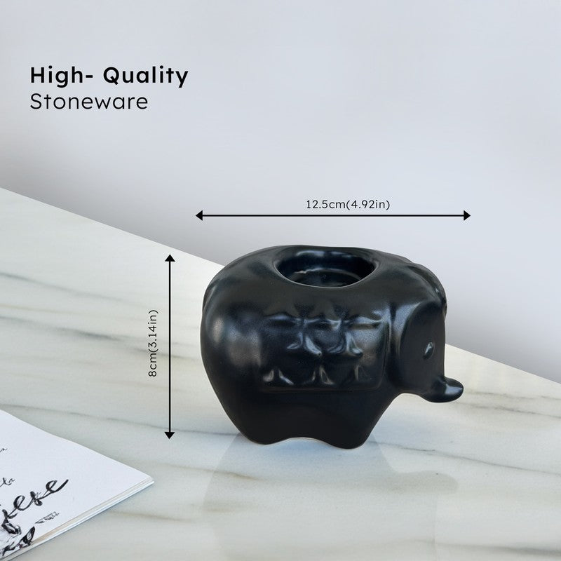 Ebony Elephant Ceramic Tea Light Candle Holders (Black) - Set Of Two media 7