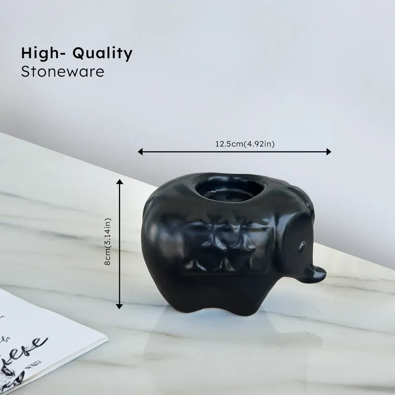 Ebony Elephant Ceramic Tea Light Candle Holders (Black) - Set Of Two media 7