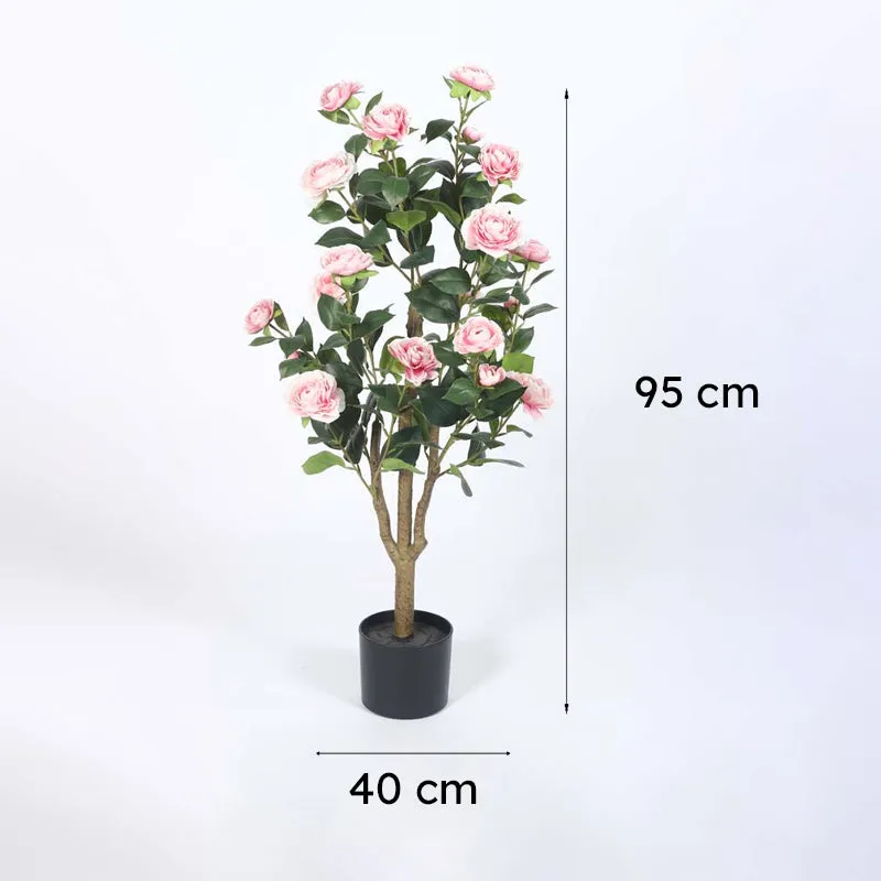 Faux Lush Mini Camellia Plant With Black Plastic Pot - Pink - 3.1 Feet media 8