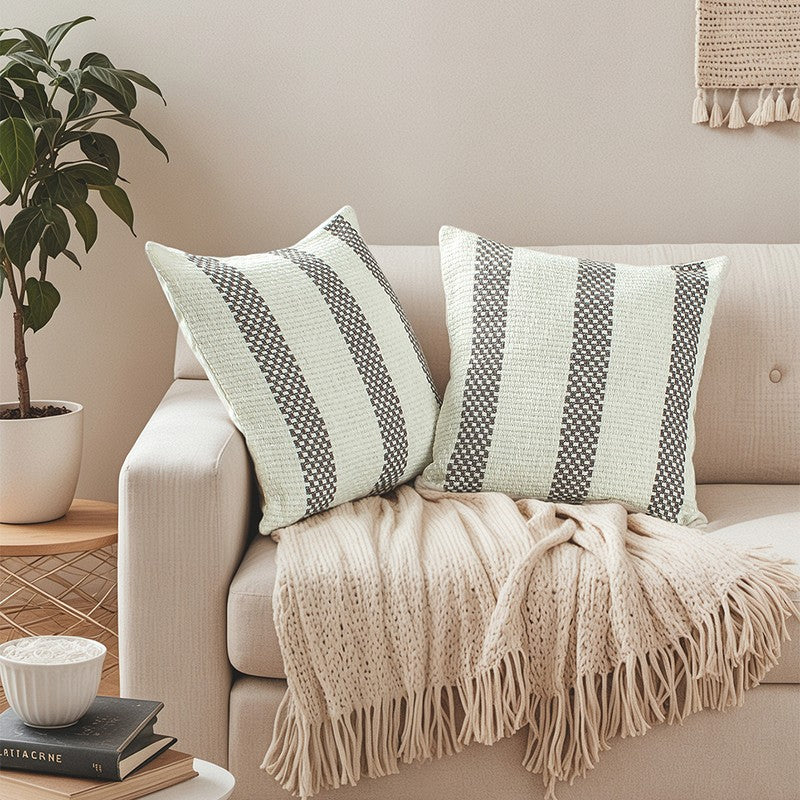 Mysera Charm Cushion Cover(Grey,White) - Set Of Two
