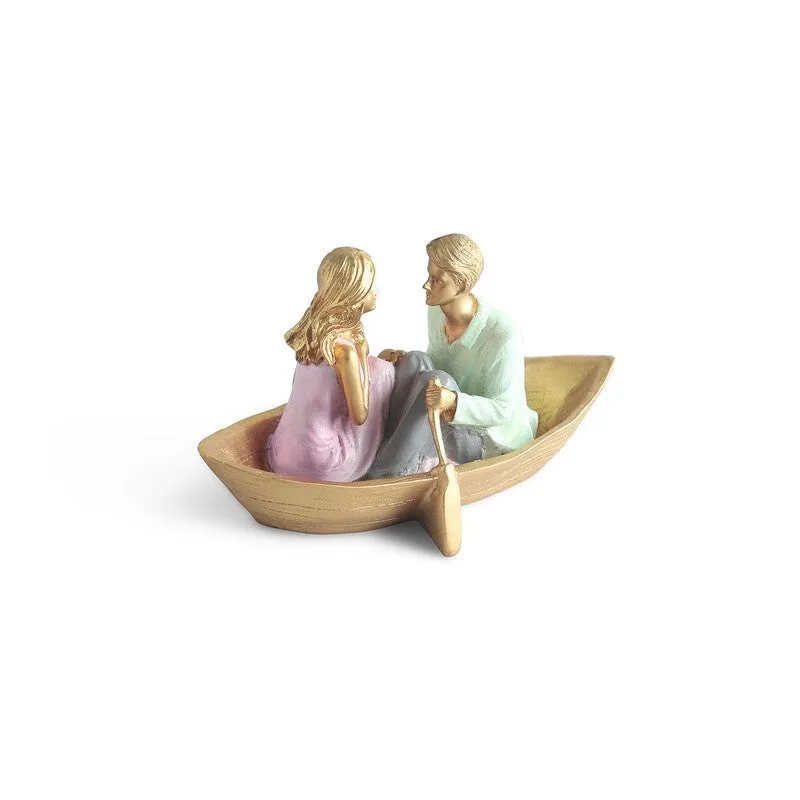 Boat Couple Resin Handpainted Showpiece media 3