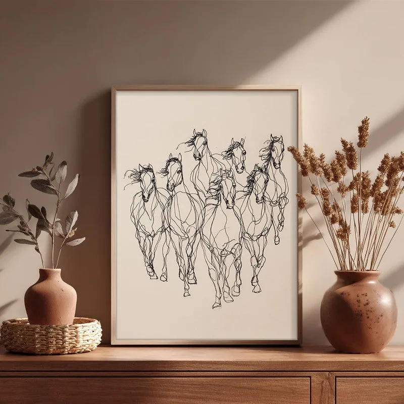 Graceful Horse Lines Wall Painting With Brown Frame media 5
