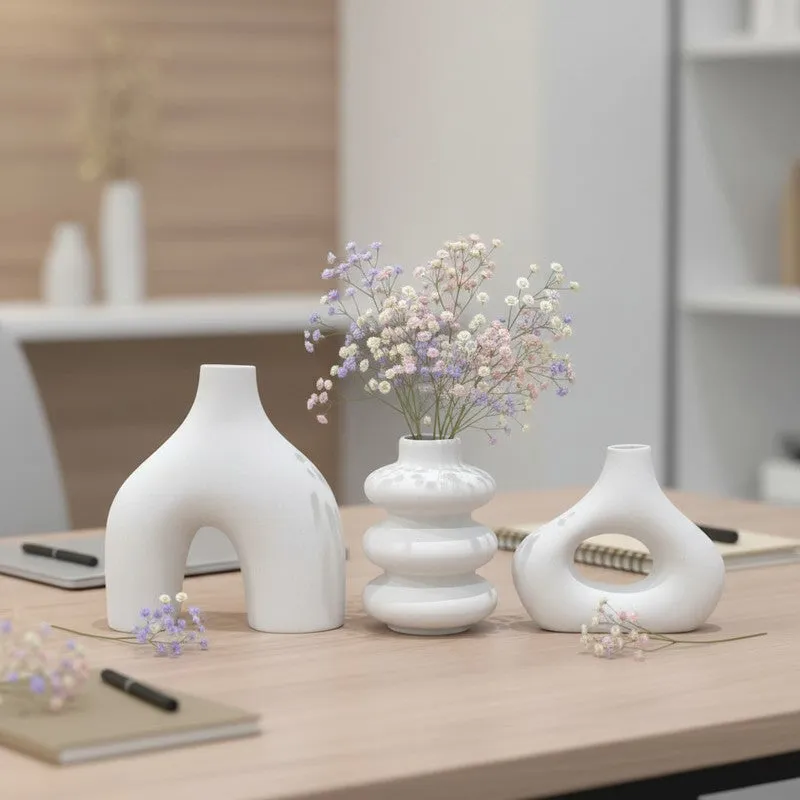 Archo Sculptural Abstract Ceramic Vase (White) - Set Of Three media 4
