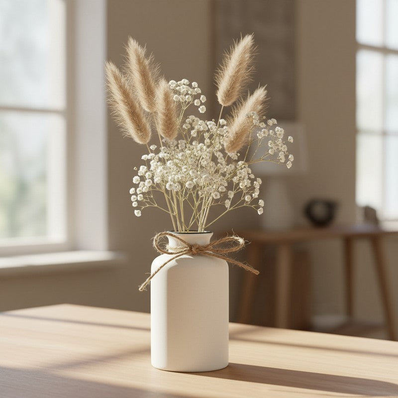 Warm Neutral Ceramic Vase - White