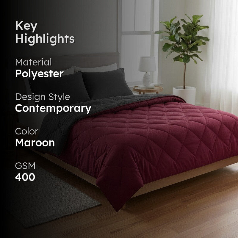 Softiq Reversible Comforter (Maroon & Grey) - 400 GSM media 2