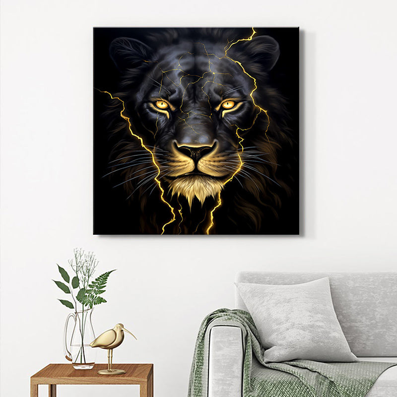 Ferocious Lion Poly Canvas Wall Painting