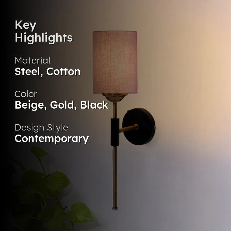 Beryll Cylindrical Steel & Cotton Wall Lamp - Beige media 2