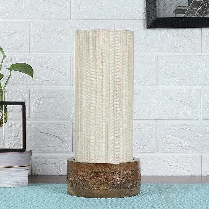 Divanae Cotton Table Lamp With Wooden Base - Beige media 4