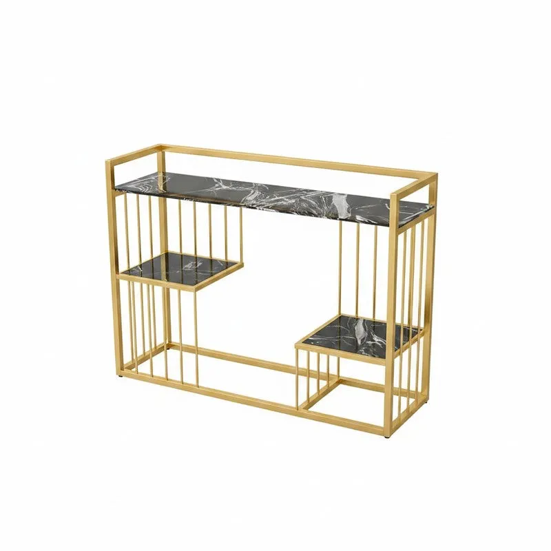 Designer 3 Metal Console Table with Marble Top - large media 6