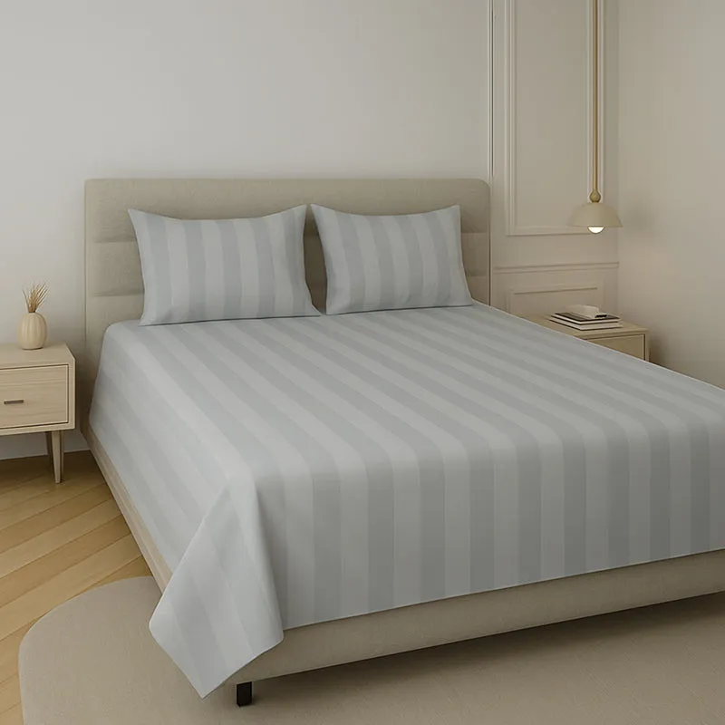 Elegance Striped Cotton Bedsheet (Light Grey) - 210 TC media 3